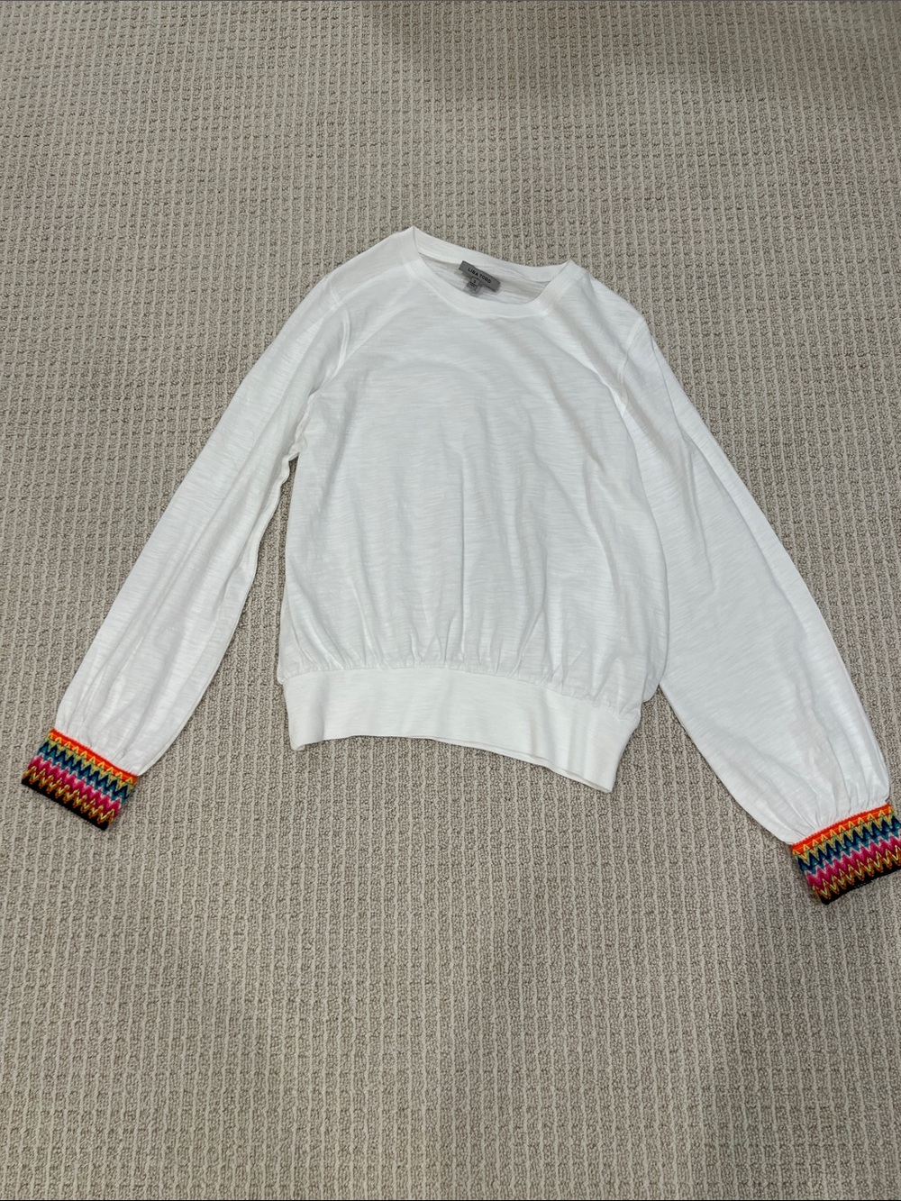 Lisa Todd White Pullover Top with Multicolor Zigzag Cuffs